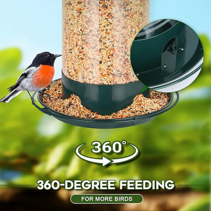 Gbekery Metal Bird Feeders for Outdoors Hanging, Weather Resistant Wild Bird Feeder with 360 Degree Feeding Tray, Green