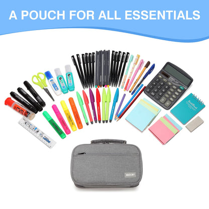 VASCHY Pencil Case, Large Pencil Pouch with Compartments for Middle School,Work,Office Pen Organizer Holder School Supply Gray