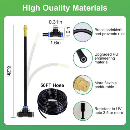 360° Adjustable Drip Irrigation System-50FT Garden Watering System with 16 Brass Nozzles,Irrigation System for Garden/Yard/Lawn,Greenhouse Accessories, 5/16" Tubing Garden Irrigation System