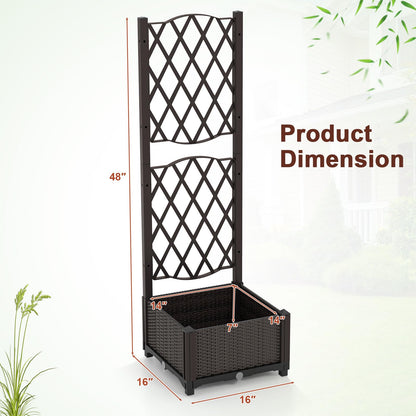 Giantex Raised Garden Bed with Trellis, Garden Planter for Vine Climbing Plant Vegetable Herb Flower, Outdoor Standing Garden Bed with Drainage Hole for Yard Balcony Entryway 16"x16"x 48"