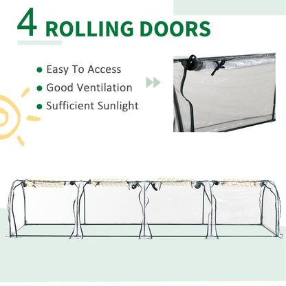 Outsunny 13' x 3' x 2.5' Mini Greenhouse, Portable Tunnel Green House with Roll-Up Zippered Doors, UV Waterproof Cover, Steel Frame, Clear