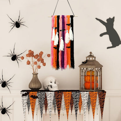 FYSUIMU Halloween Decorations Ghost Wall Hanging Cute Ghost Bat Woven Flag Banner for Wall Home Indoor Outdoor Party Supplies Spooky Season Decor