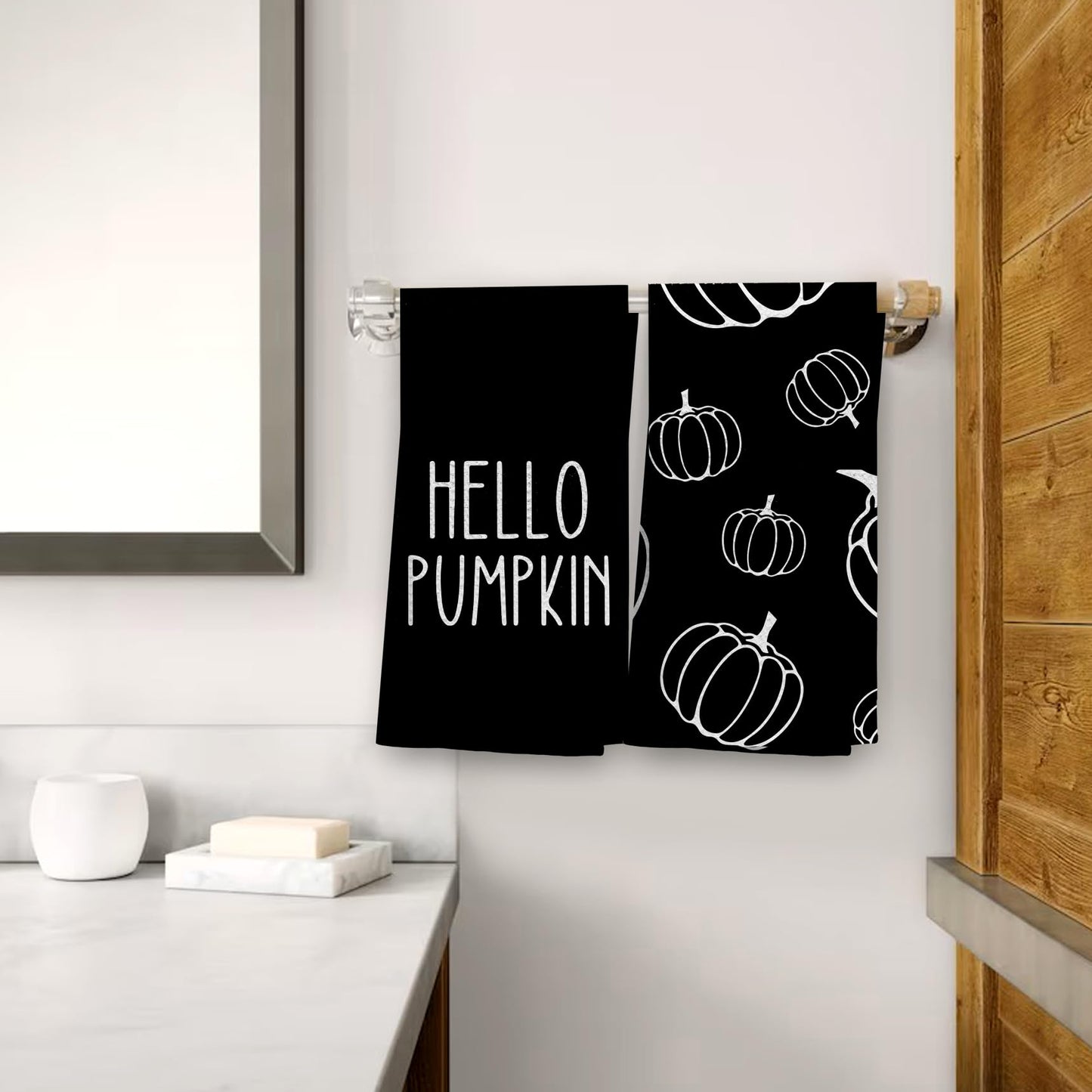 OHSUL Black Fall Kitchen Towels, Autumn Pumpkin Decor, Hand Dish Towels, Bathroom Decorations for Home, Housewarming Gifts, Set of 2