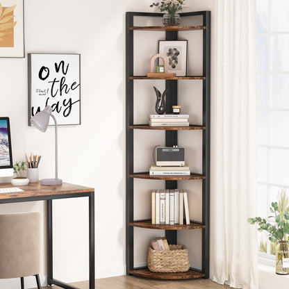 Tribesigns 6 Tier Corner Shelf, 70.9 Inch Tall Corner Bookshelf Small Bookcase Rustic Corner Shelving Unit Storage Rack for Living Room, Home Office, Kitchen, Small Space