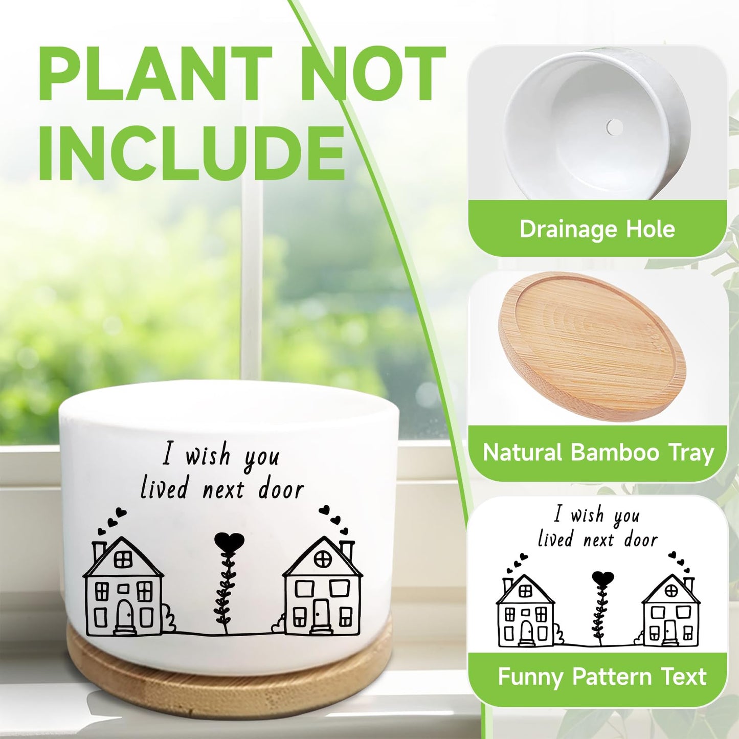 WSLCHOVE Friend Gifts for Women, I Wish You Lived Next Door, Cute Succulent Plant Pot, Flower Planter, Friendship Long Distance Relationship Gifts for Women Best Friend (Plants Not Included)