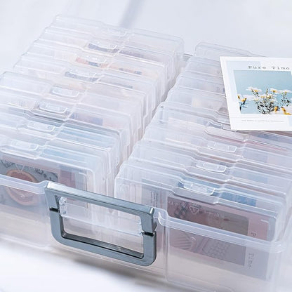 novelinks Transparent 4" x 6" Photo Organizers and Photo Storage Box with Handle, 16 Inner Photo Cases, Portable Picture Organizers & Photo Storage Containers (Clear-Silver Handle)