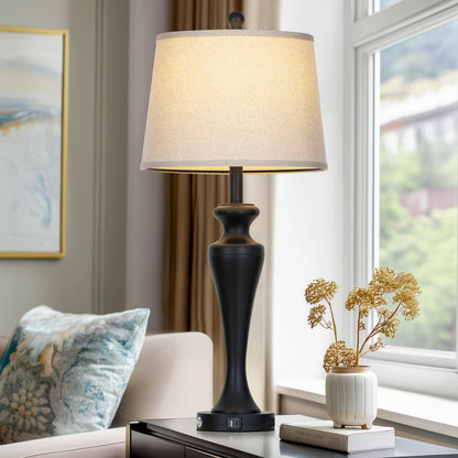 luxeflow 30 Inch Black Table Lamp Single, 3-Way Dimmable Touch Control Living Room Lamps with USB A+C Ports and AC Outlet, Tall Bedside Lamps for Nightstand, Modern Metal Bedroom Lamp, Bulb Included