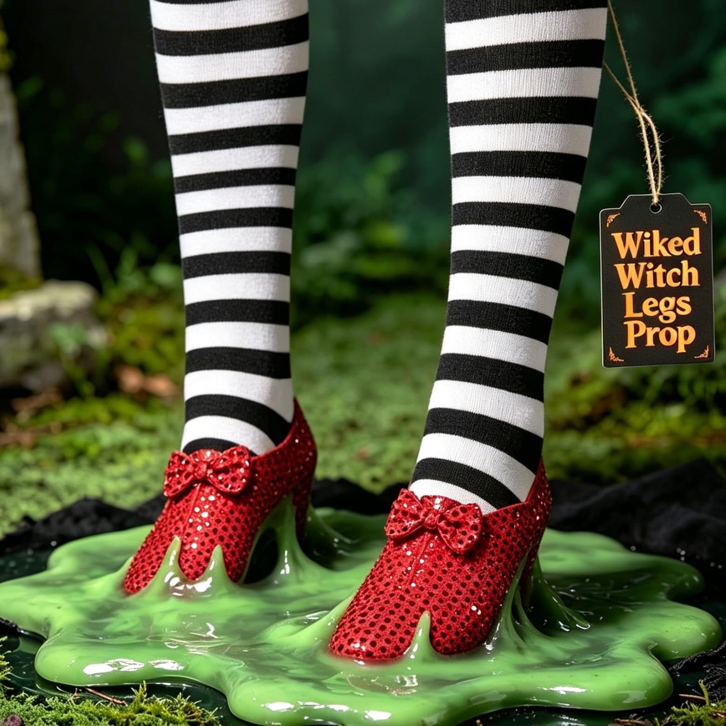 Wicked Witch Legs Prop – Halloween Decoration with Red Shoes, Fake Legs for Haunted House, Indoor & Outdoor Party Decor