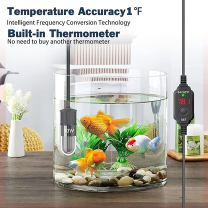 YOFOTHS Adjustable Mini Aquarium Heater 0.5/1/2/3 Gallon Submersible Small Fish Tank Heater 10W/20W/30W Digital Display Thermostat External Temperature Controller(30W)