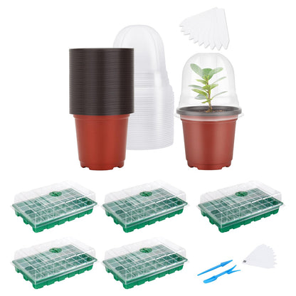 MIXC 5 Packs Seedling Trays+ 30 Packs Plant Nursery Pots with Humidity Dome