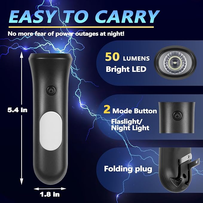 ROSSEX 4 in 1 Emergency Lights for Home Power Failure,Rechargeable LED Flashlight Plug in Wall, Automatic Turn-On Power Outage Night Light Flashlight for Hurricane Preparedness Items