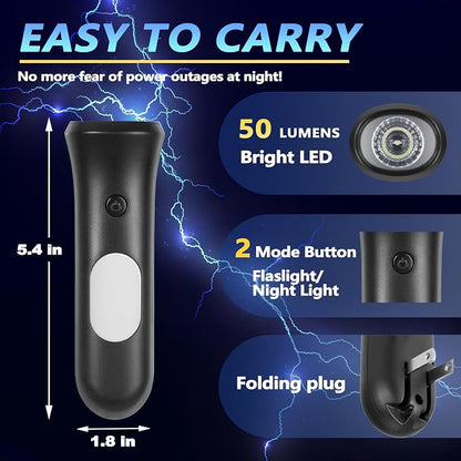 ROSSEX 4 in 1 Emergency Lights for Home Power Failure, 6 Pcs Rechargeable LED Flashlight Plug in Wall, Automatic Turn-On Power Outage Night Light Flashlight for Hurricane Preparedness Items, Black
