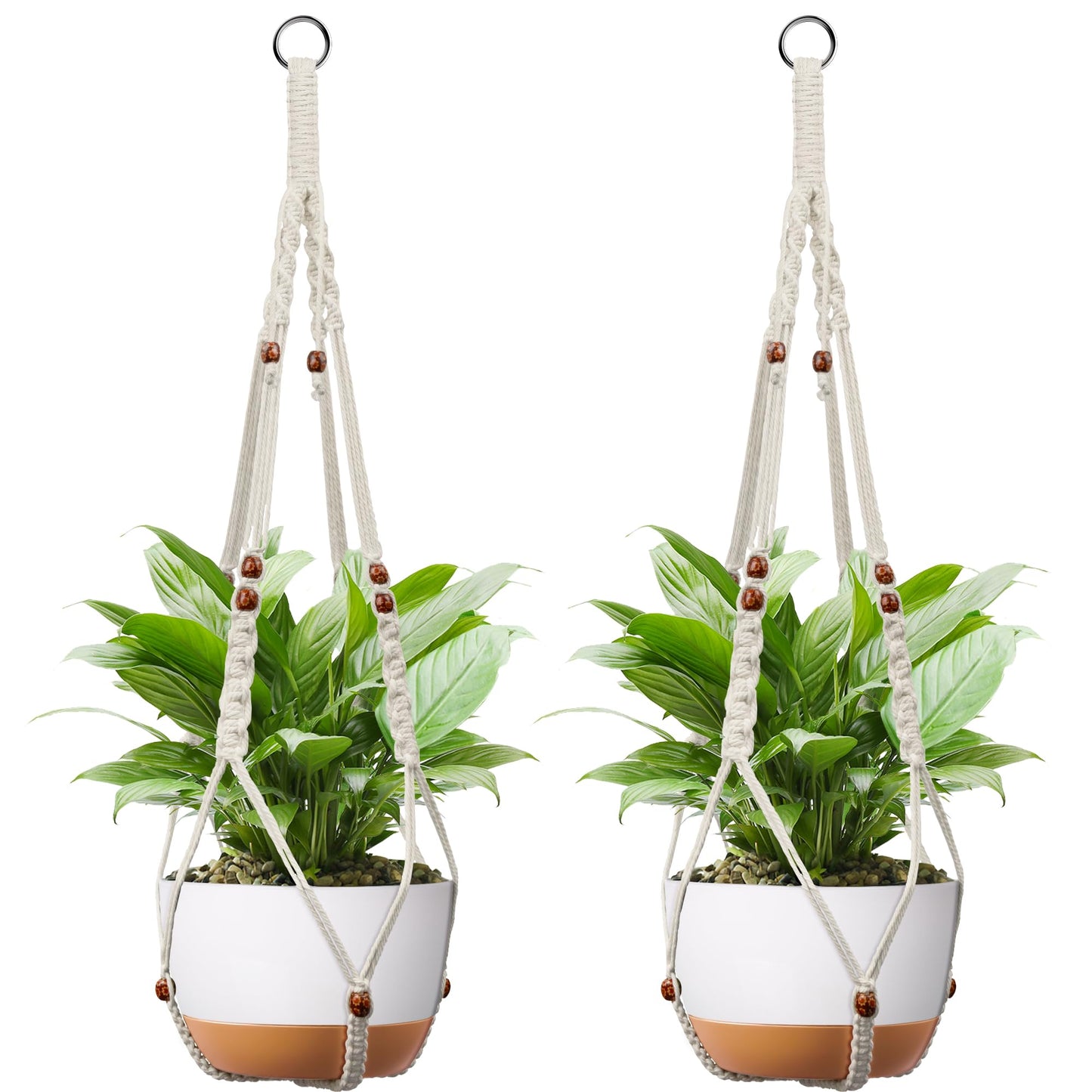 IDEEEPAN Macrame Plant Hanger - Fits 6 to 15 inches Pots for Indoor Outdoor, 43 Inch, Set of 2, Ivory (POTS NOT Included)