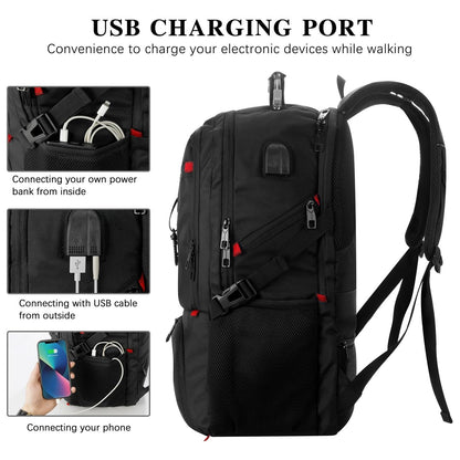 VESERI Travel Business Laptop Backpack for 18.4in PC with Shoe Compartment USB Charging Port,Sport Gym Bag for College Hiking Camping,Waterproof School Bookbag for Men Women Boys,Black