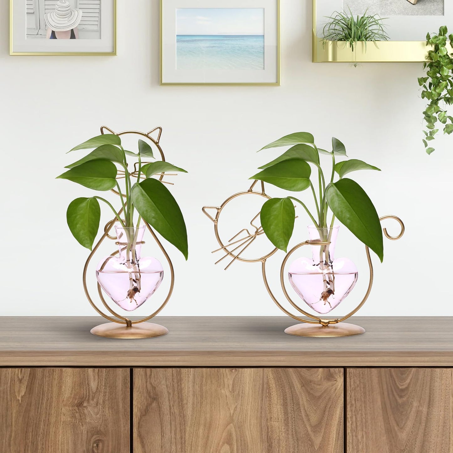 Plant Terrarium Plants Propagation Station Cat Lover Gifts for Women Home Office Decor Cat Desk Accessories
