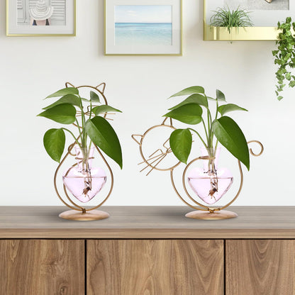 Plant Terrarium Plants Propagation Station Cat Lover Gifts for Women Home Office Decor Cat Desk Accessories