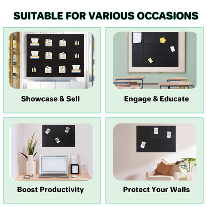 Large Felt Bulletin Board for Walls, 48" x 36" Black Bulletin Board 12 Pack Cork Board with 72 Safe Removable Adhesive Tabs, Bulletin Boards for Home Office Classroom (12Pack-Black)