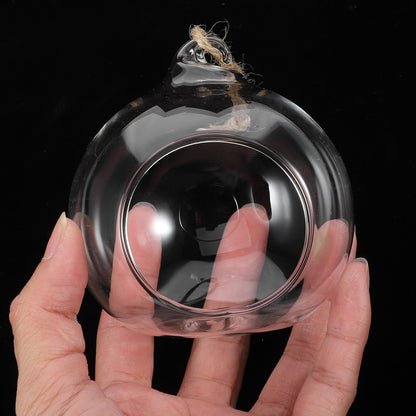 Zerodeko 5pcs Hanging Glass Bauble Candle Holders with 8cm Opening and 1.2m Jute Rope, Sphere Tea Light Holders for Indoor Plant Terrariums and Home Décor