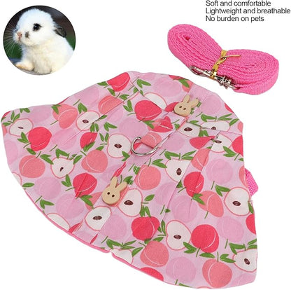Rabbits Harness Leash Cute Breathable Pet Chest Traction Rope Set for Guinea Pigs Hedgehogs Soft Cotton Cloth Nylon Webbing Stylish Outfit (M)