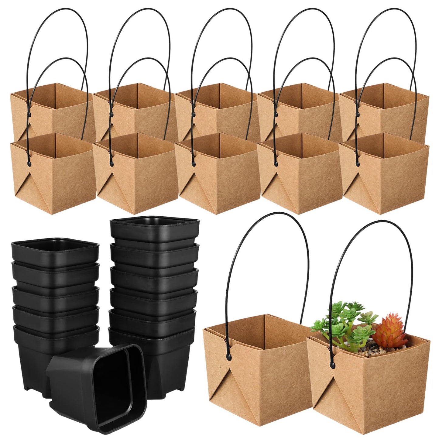 Kisangel Waterproof Buffalo Kraft Paper Mini Succulent Pots Set of 12 with Drainage Holes Small Indoor Outdoor Plant Planters for Home Garden Decoration 3.15X3.35X3.15 Inches