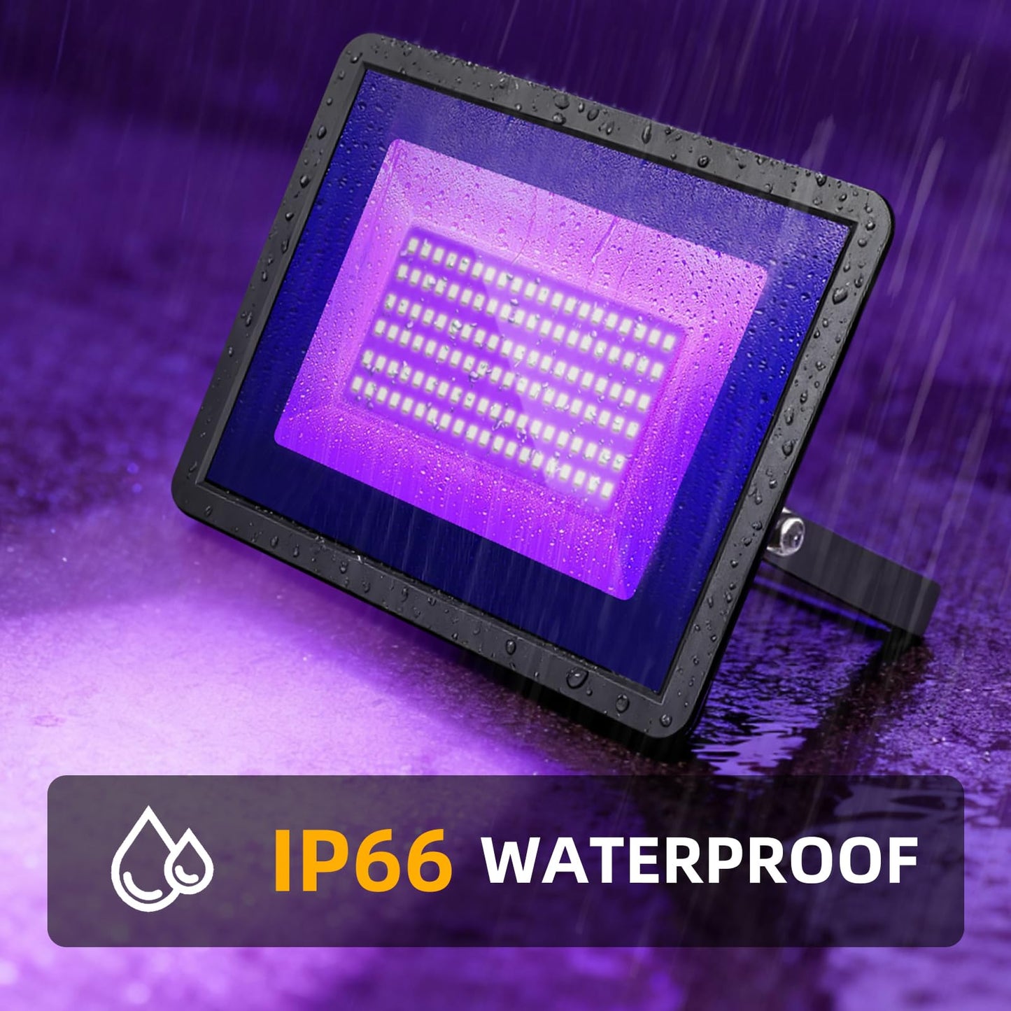 4 Pack 100W LED Black Lights, Blacklight Flood Light with Plug and Switch, IP66 Waterproof Blacklight for Halloween Party, Glow in The Dark, Stage Light, Body Paint, Neon Glow