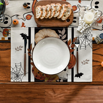 Artoid Mode Spider Web Ghost Spooky Halloween Placemats Set of 6, 12x18 Inch Stripes Seasonal Table Mats for Party Kitchen Dining Decoration