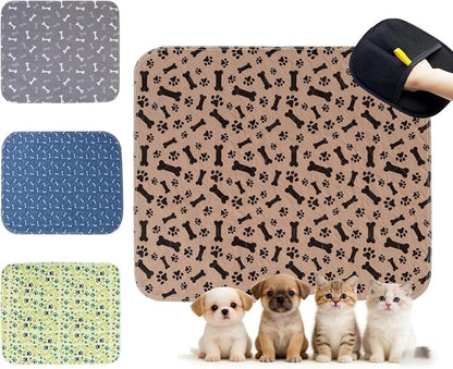 Puppy Pads with Pheromones, Washable Pee Pads for Dogs Potty Training, Reusable Dog Mat with Pet Hair Removal Gloves for Playpen, Crate, Whelping Box (Brown,L)