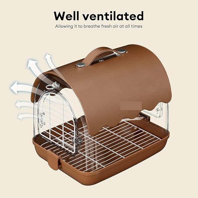 Parrot Cage Aviary, Bird Carrier Backpack with Perch, Transparent Travel Bird Cage Bag with Shade Cover Visible Window for Parrots Budgie Bird Parrot Aviary(Brown)