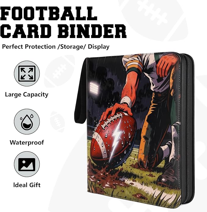 Football 9-Pocket Card Binder, 50 Pages 900-Pocket Large-Capacity Collector Album, Double-Sided Pocket Sports Card Storage Album,Football