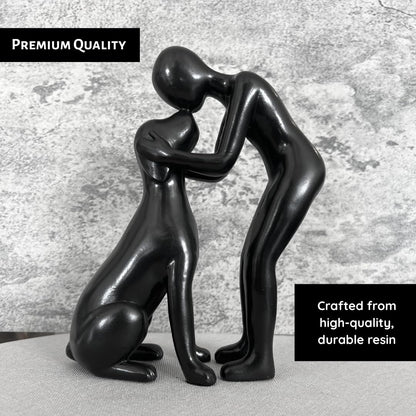 Pozbee Dog Owner Statue 8x6 inch, Black Resin Dogs Sculpture, Loss of Dog Sympathy, Home Office Desk Shelf Decor Accent, Cute Pet Gift for Puppy Moms (Black)
