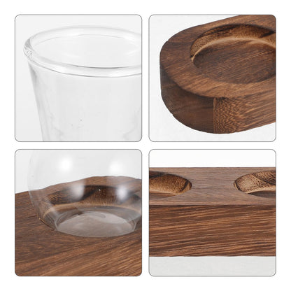 Gatuida Glass Hydroponic Flower Vase Set with Wooden Base, Table Glass Planter for Office and Home Décor, 3pcs Indoor Plant Terrarium Container