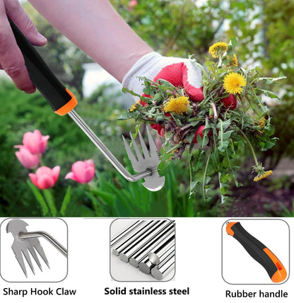 ANGKMA Weed Puller Tool， New Garden Weeder Tool Stainless Steel Hand Weeder Tool,4 Teethes Dual Purpose Weed Remover Tool Weeding Tools for Gardening(2PCS)