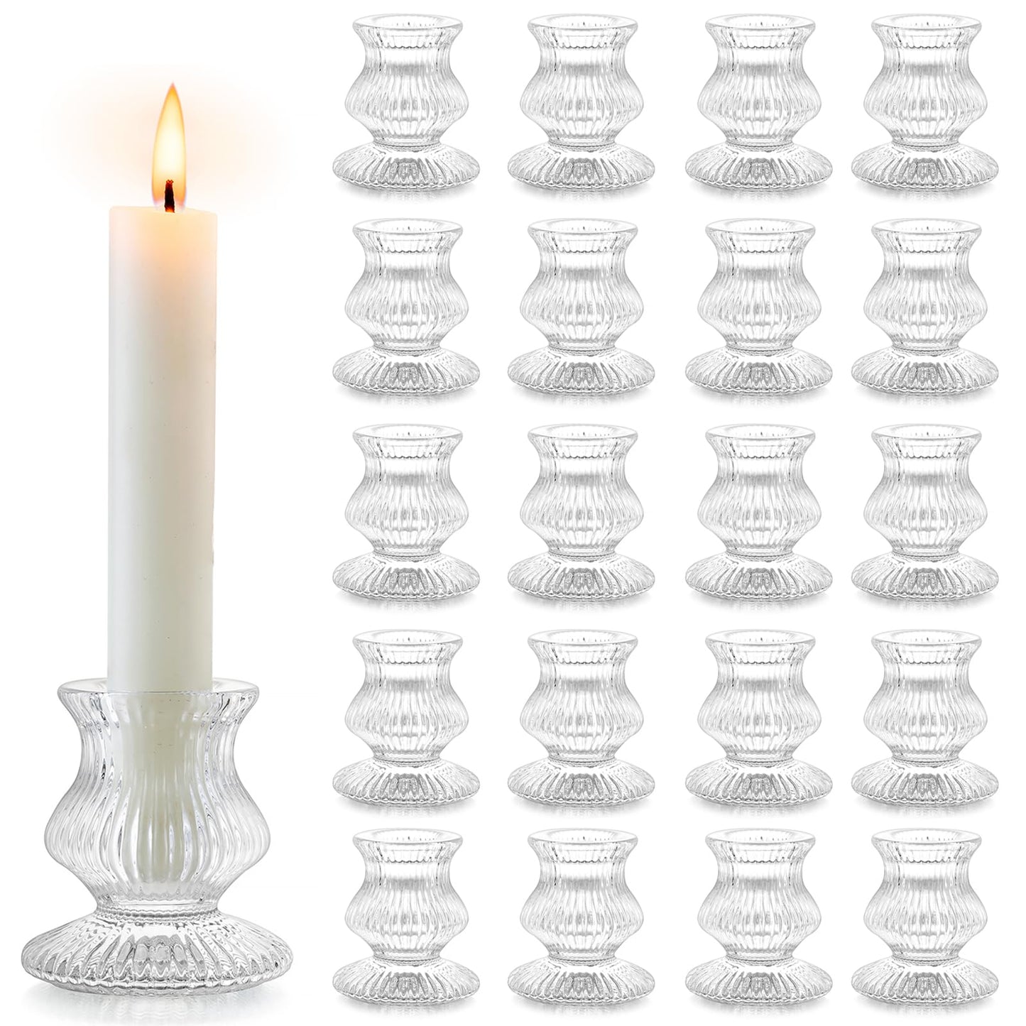 Romadedi Glass Candle Holder for Candlestick - 20 Pcs Clear Small Tapered Candle Holder Decor Bulk Wedding Table Centerpiece for Candle Sticks Christmas Party Living Room Dinner Advent
