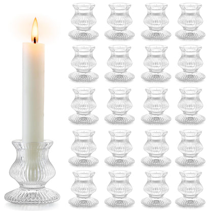 Romadedi Glass Candle Holder for Candlestick - 20 Pcs Clear Small Tapered Candle Holder Decor Bulk Wedding Table Centerpiece for Candle Sticks Christmas Party Living Room Dinner Advent