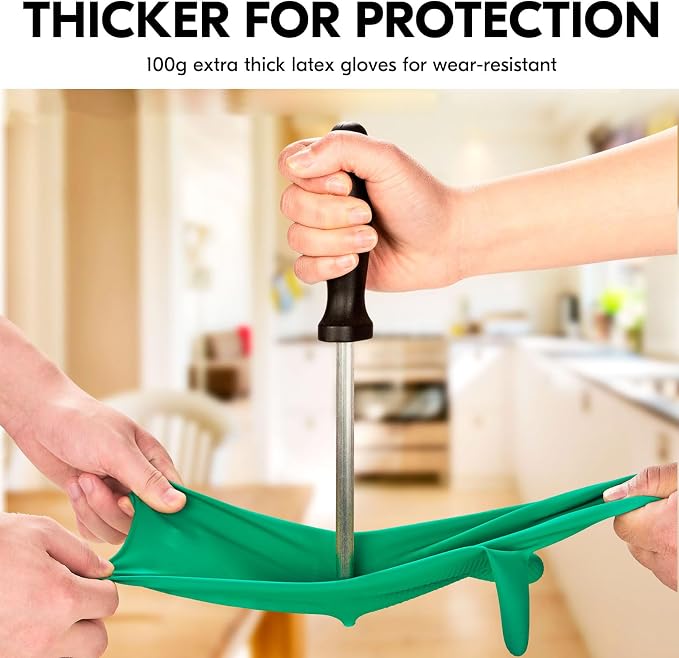 Vgo... 1-Pair Reusable Household Gloves, Rubber Dishwashing gloves, Extra Thickness, Long Sleeves, Kitchen Cleaning, Working, Painting, Gardening, Pet Care (Size S, Green, HH4601)