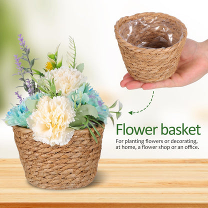 Alipis Wicker Planter: 5.1" Seagrass Plant Basket Indoor - Hand-Woven Planter Basket with Liner for Houseplants, Succulents & Boho Farmhouse Decor 2-Pack