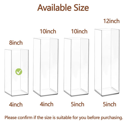 Guluto Acrylic Square Flower Vase, Non-breakable Vase, 4" x 4" x 8" Tall Clear Vases for Flower, Large Cube Floral Plant Container, Planter Terrarium for Wedding Party Event, Home Office Decor