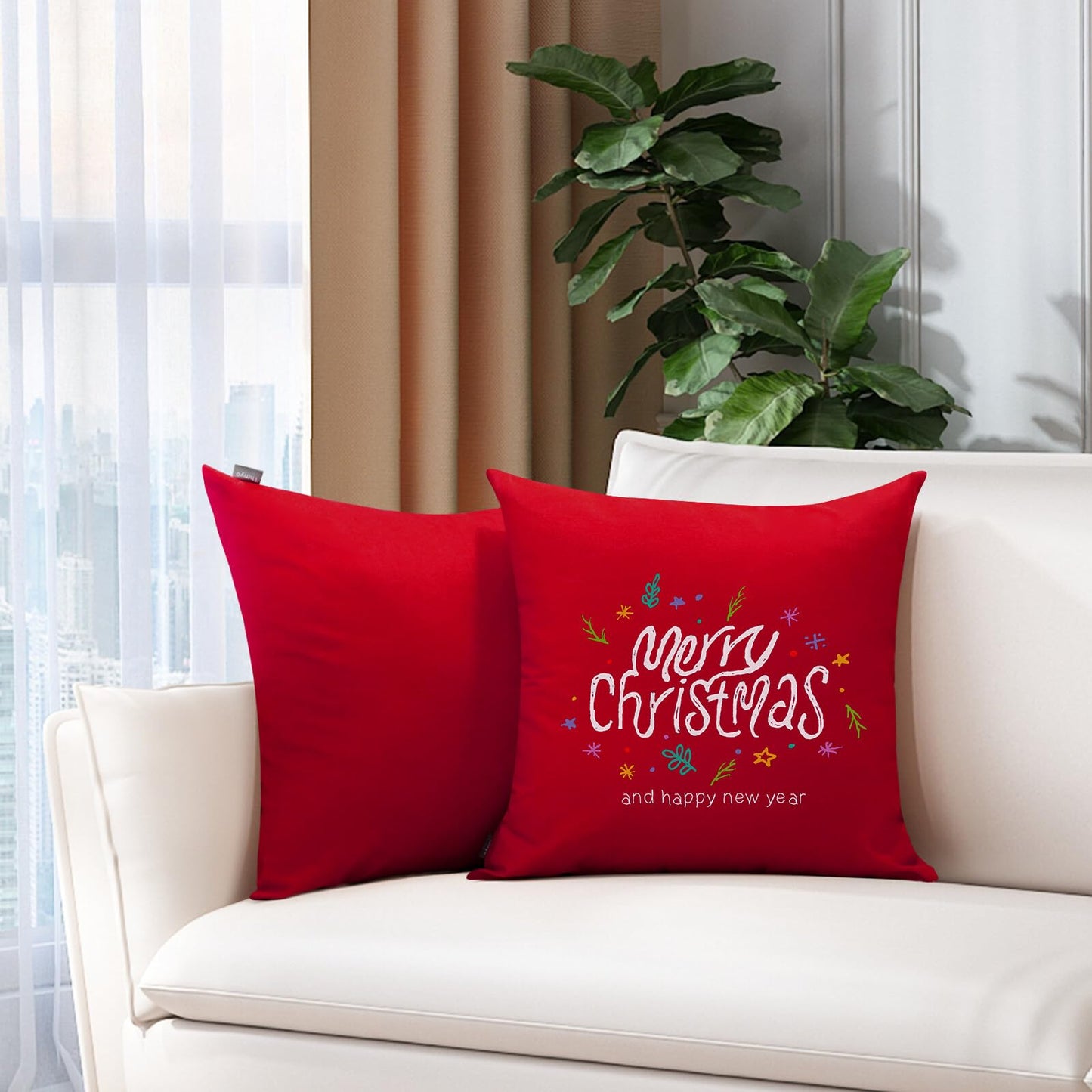 Thmyo 2 Pack Cotton Solid Decorative Square Throw Pillow Covers Christmas DIY Throw Pillowcase Blank Sublimation Pillow Cases Heat Transfer Pillow Covers Cushion Covers(20x20 inch/50x50cm, Red)