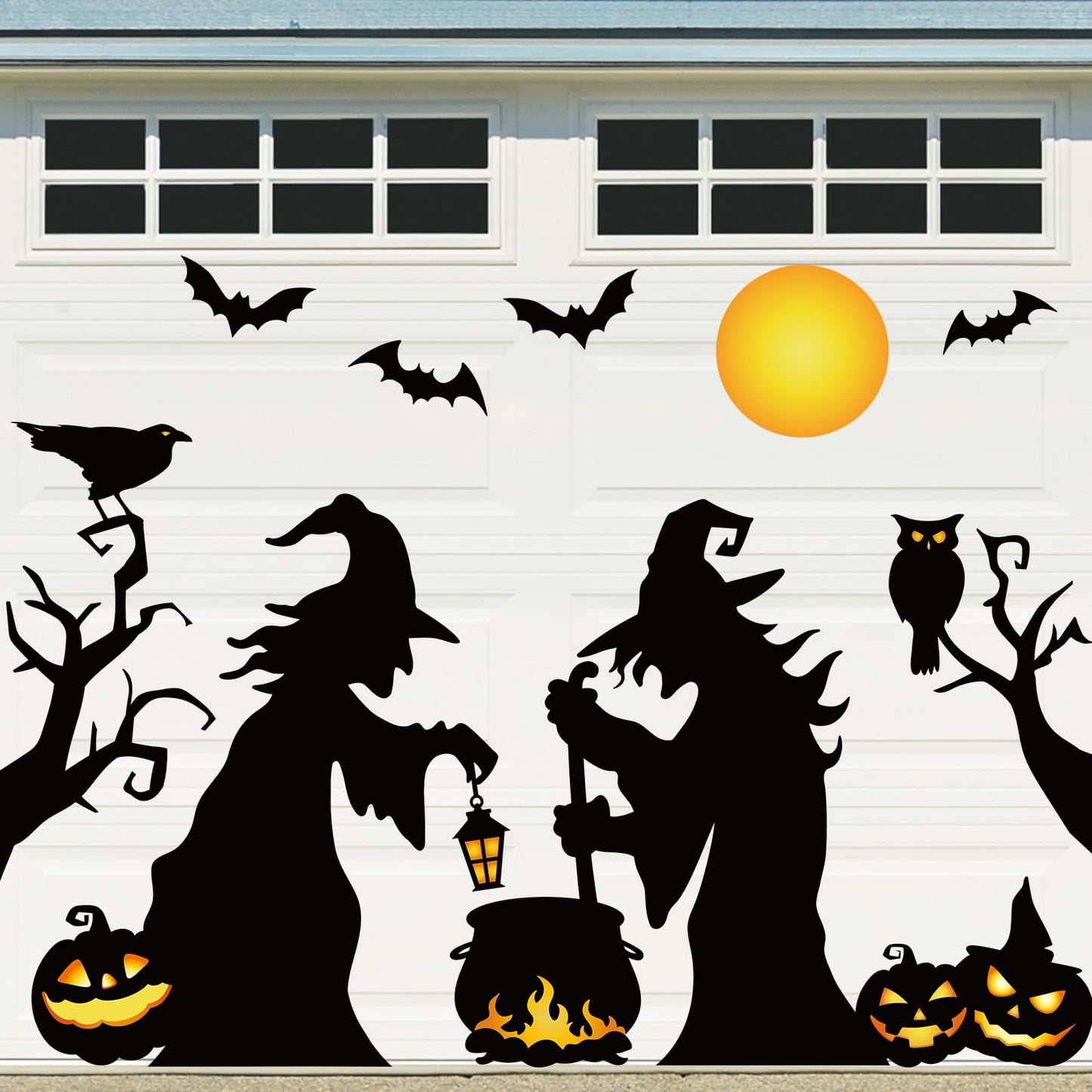 JarThenaAMCS 17Pcs Halloween Witch Garage Decoration Magnet Stickers Withered Tree Pumpkin Bat Refrigerator Decals for Hocus Pocus Party Home Door Car Decor