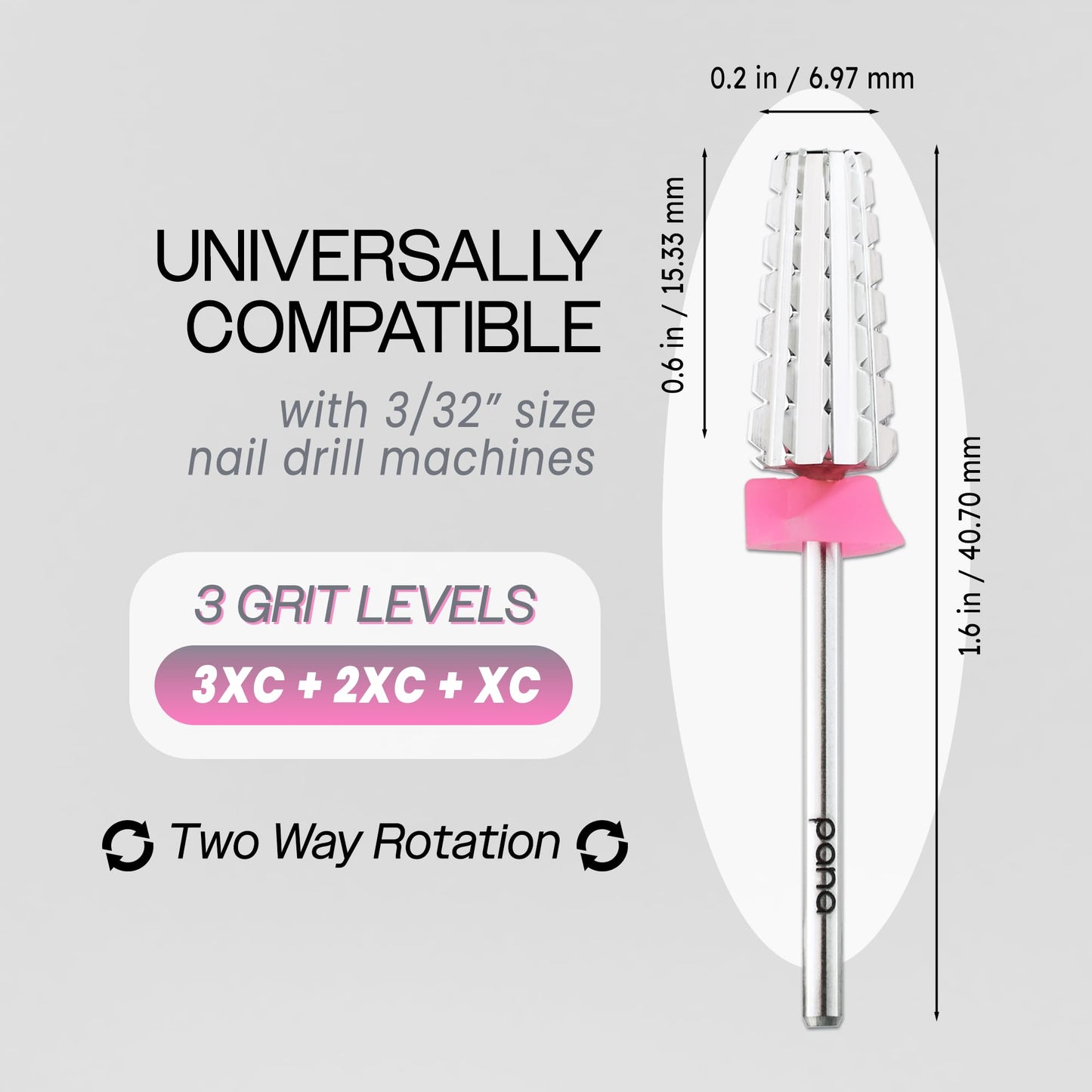 PANA Nail Carbide 5 in 1 Bit - Two Way Rotate use for Both Left and Right Handed - Fast Remove Acrylic or Hard Gel - 3/32" Shank - Manicure, Nail Art, Drill Machine (Fine - F, Silver)