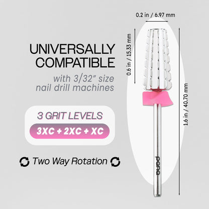 PANA Nail Carbide 5 in 1 Bit - Two Way Rotate use for Both Left and Right Handed - Fast Remove Acrylic or Hard Gel - 3/32" Shank - Manicure, Nail Art, Drill Machine (Fine - F, Silver)