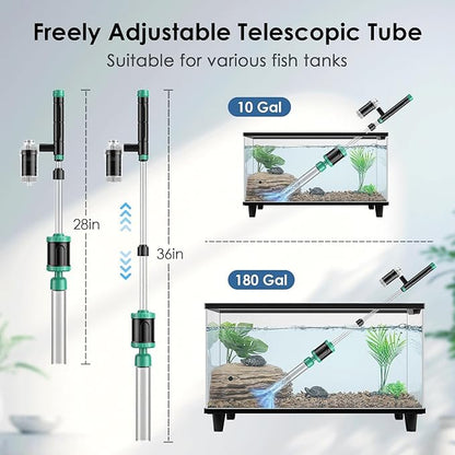 AKKEE Aquarium Vacuum Gravel Cleaner, 36W Electric Fish Tank Cleaner Vacuum, 8 in 1 Multifunctional Aquarium Cleaner for Automatic Water Change, Wash Sand, Water Circulation and Timed Off