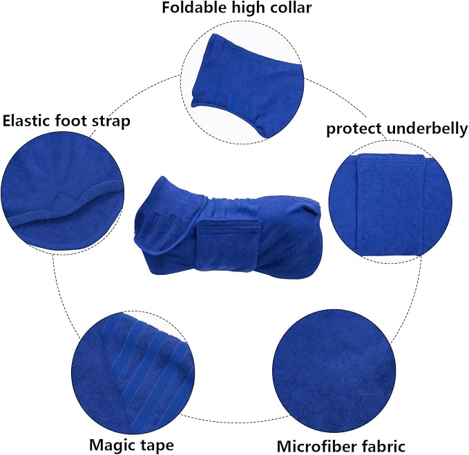 Geyecete Dog Drying Coat - Dog Bathrobe Towel - Microfibre Fast Drying Super Absorbent Pet Cat Bath Robe Towel, Luxuriously Soft - Blue - XXL
