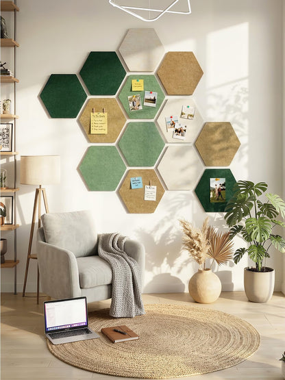 Uoisaiko 8 Pack Hexagon Felt Bulletin Board Tiles - 12" Large Thick Pin Board for Walls with 30 Push Pins, DIY Boards for Office Home School Decor, Aesthetic Hex Cork Board Alternative