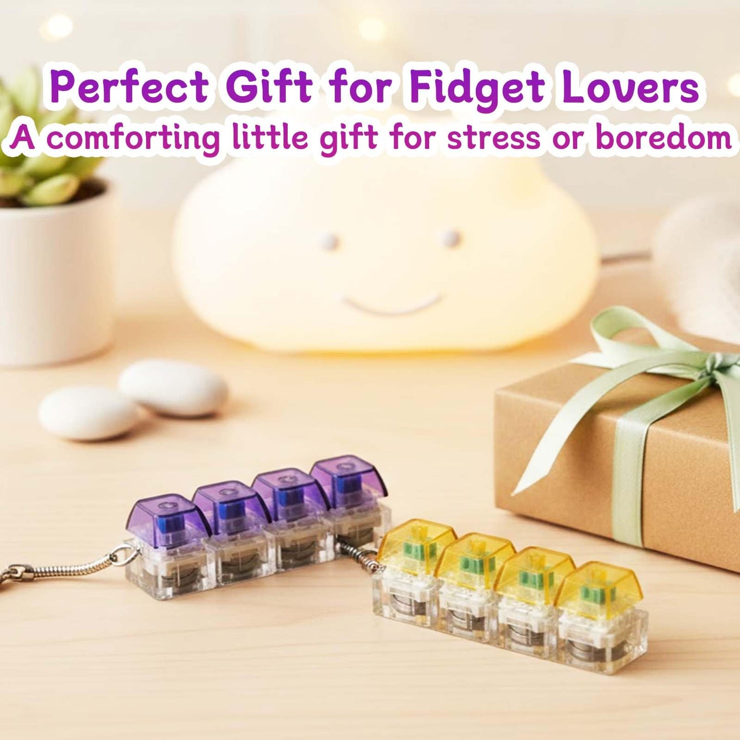 Keyboard Fidget Toy, Keyboard Clicker with LED Light, Keyboard Fidget Keychain, Keyboard Button Finger Clicker for Anxiety Relief
