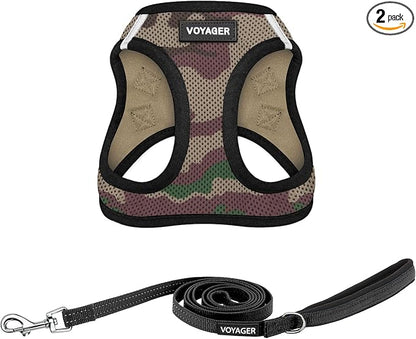 Best Pet Supplies Voyager Step-in Air All Weather Mesh Harness and Reflective Dog 5ft Leash Combo with Neoprene Handle, for Small, Medium and Large Breed Puppies - Army Base, Large