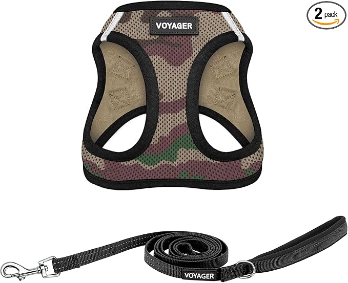 Best Pet Supplies Voyager Step-in Air All Weather Mesh Harness and Reflective Dog 5ft Leash Combo with Neoprene Handle, for Small, Medium and Large Breed Puppies - Army Base, Medium