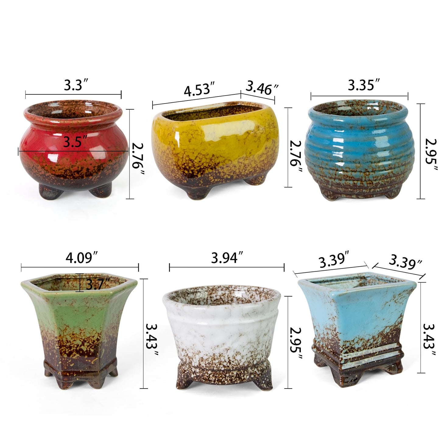 ARTKETTY Succulent Pots - Small Succulent Plant Pot with Drainage Pack of 6, Ceramic Cactus Planter Pots for Indoor Unique Flower Planter Container for Home Office Decor