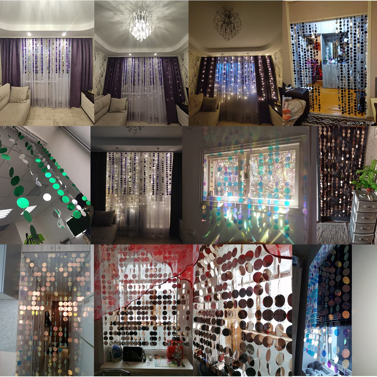 ECYC Ltd Sparkle Sequin Beaded Curtain Door String Curtains, PVC Sequin Bead Doorway Curtain Door Window Decor Room Divider Blind for Home Festivals Wedding Party Decorations (5 Strips, Black)