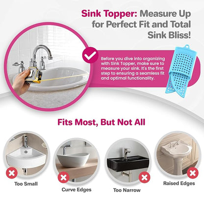 Sink Topper Bathroom Counter Cover & Storage Saver, Foldable Mat for Hot Tools, Hair Styling & Makeup, Beauty Brush Cleaning Mat, RV Camper Sink Cover & for Small Spaces (Standard Pacific Blue)